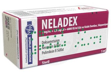 NELADEX 1 MG / ML + 3,5 MG /ML + 6000 IU /ML GÖZ VE ушные капли, SÜSPANSİYON